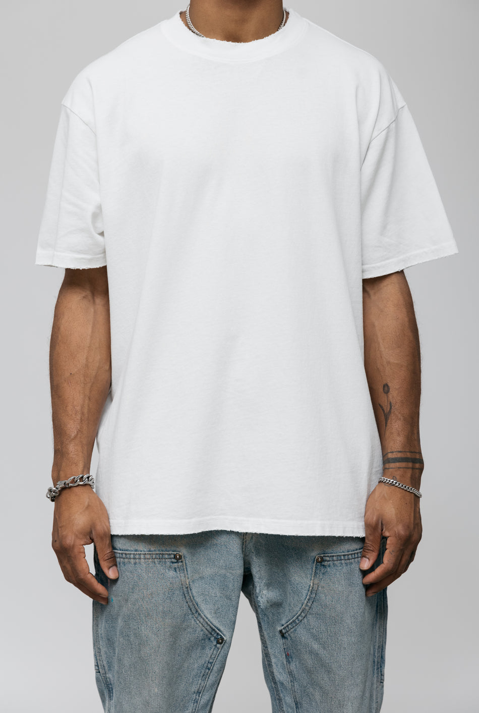 Distressed Blank T-Shirt - Vintage Bone