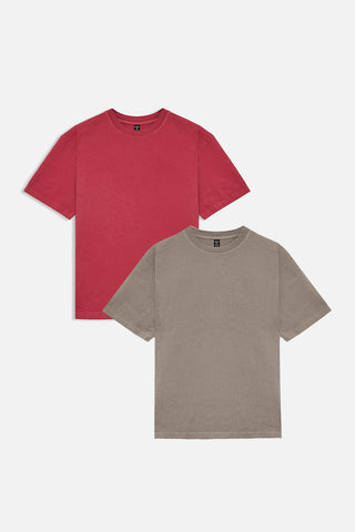 2 Pack T-Shirt - Red & Sand