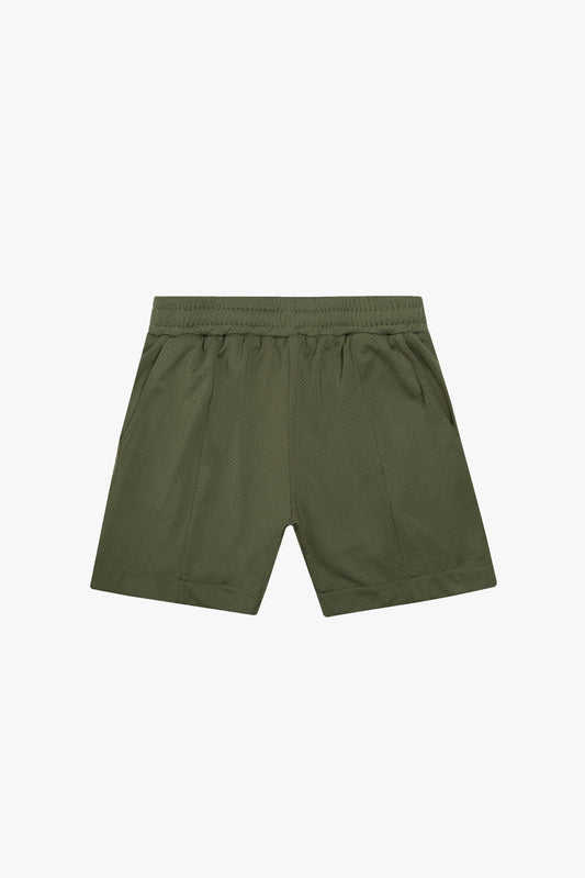 Army Green Pleated Mesh Shorts